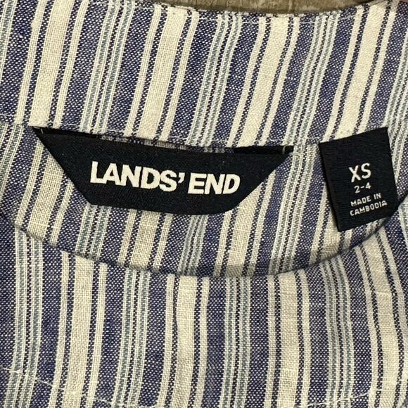 Lands End Blue Striped Short Sleeve Top 100% Linen Blouse Women’s XS Nautical - Picture 5 of 11